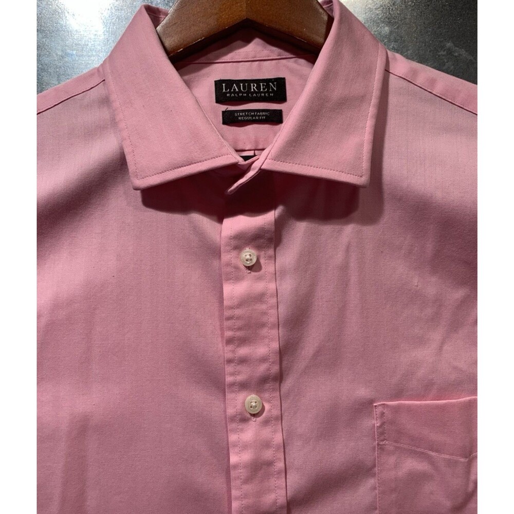 Button Down LAUREN RALPH LAUREN Regular Fit Stretch  XL 17 1/2 32-33 Pink Stripe
